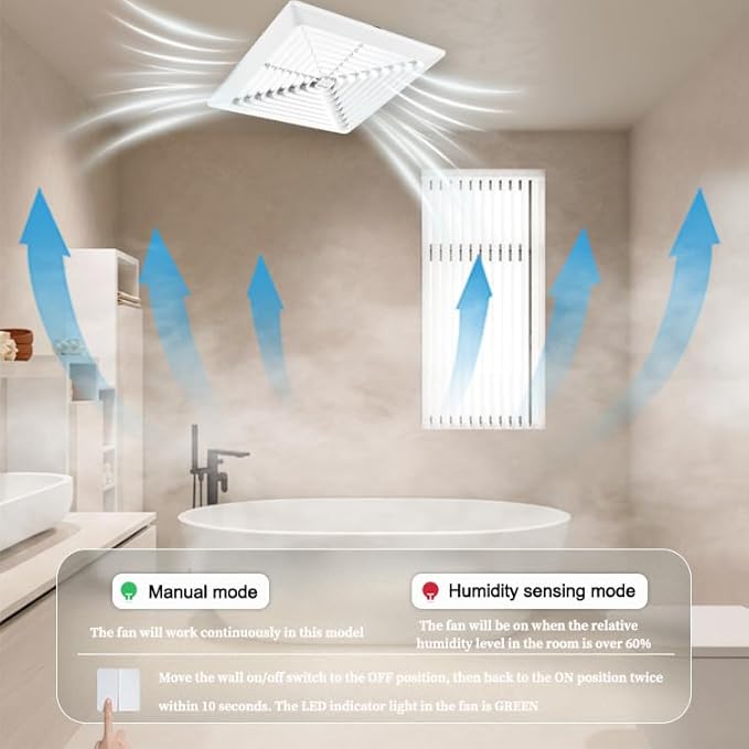 Bathroom Exhaust Fan 80CFM 1.5Sone, 4inch duct, Energy-Saving Household Ventilation Fan with Humidity sensor, No Attic access Needed Installation, Classic White Grille - Image 3