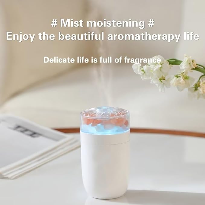 Himalayan Salt Lamp Ultrasonic Humidifier,Essential Oil Aromatherapy Diffuser,230ML Cool Mist Humidifier with Built-in Battery,7 Color Light,Auto Shut-Off Pink - Image 9