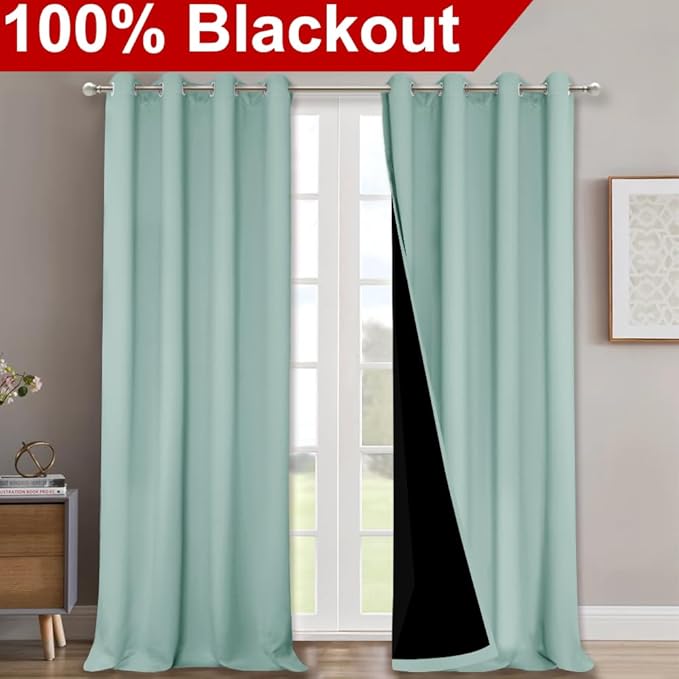 NICETOWN 100% Blackout Blinds, Set of 2, 46" x 96", Aqua Blue, Laundry Room Decor Window Treatment Curtains for Large Patio Sliding Door, Thermal Insulated Curtains for Bedroom - Image 2
