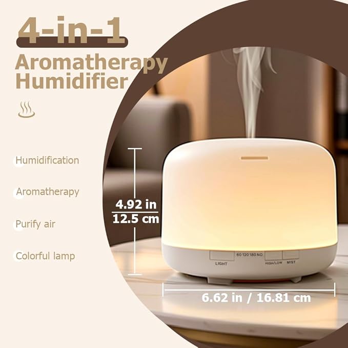 500ml Premium Essential Oil Diffuser,Quiet 4-in-1 Ultrasonic Aromatherapy Humidifier,7 Color LED Lights,with Adjustable Automatic Timer Off Function and Spray Mode. (White,Classic Model) - Image 2