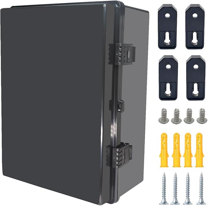 Junction Box, Hinged Black Cover IP67 Waterproof ABS Project Box with Mounting Plate Electrical Box Enclosure with Wall Bracket 15.7 x 11.8 x 6.7inch(400x300x170mm) by Otdorpatio