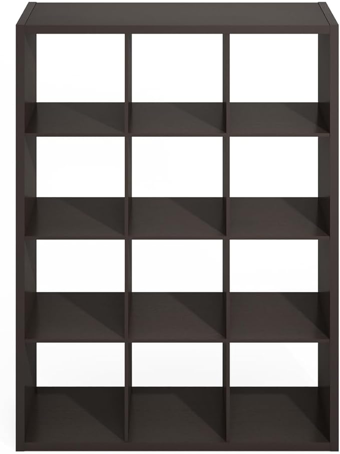 Furinno Simple Cube Storage Organizer, 12-Cube Display Shelf, Open Back Shelving Unit, Storage Shelves, Extra Thick Frame, for Organization and Storage, Living Room, Home Office, Dark Oak - Image 4