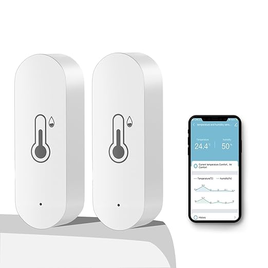 2 Pack WiFi Temperature Humidity Sensor Smart Hygrometer Thermometer Sensor with APP Remote Monitor and Alert High Precision Indoor Thermometer No Hub Required, Compatible with Alexa Google Assistant by DoHome