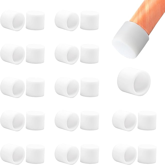 25 Pcs 5/8" (16 mm) Round Chair Leg Tips Caps, Silicone Rubber Furniture Leg Floor Protectors, Reduce Noise Folding Metal Chair Leg Cap Replacement for Bar Stool Leg Patio Indoor, White by BOPOREAE