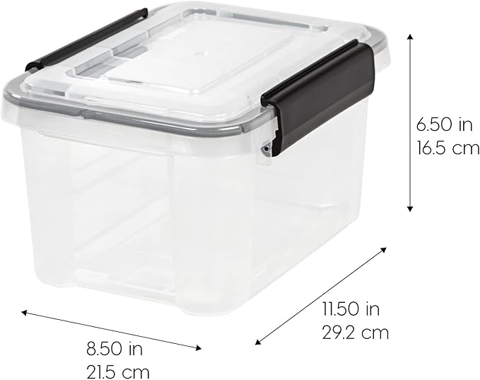 IRIS USA 7 Quart WEATHERPRO Plastic Storage Box with Durable Lid and Seal and Secure Latching Buckles, 6 Pack, Weathertight, Keep Pest Dust and Moisture Out, Clear/Black - Image 2