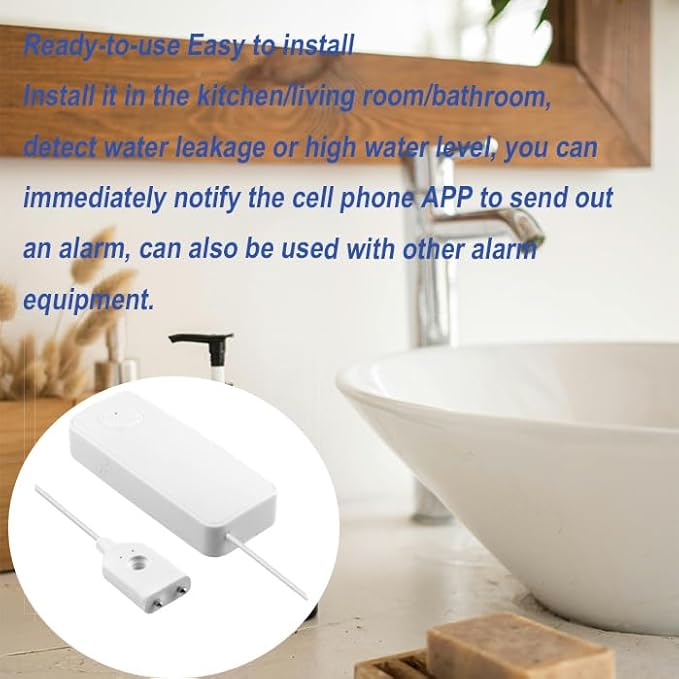 3PCS WiFi Water Leak Detector Kit, 80dB Water Sensor Alarm, Sump Pump Leakage Alarm, TUYA APP Free Remote Monitoring for Water Leakage, SMS and Phone Notification Can Be Enabled, AAA Battery Powered - Image 3