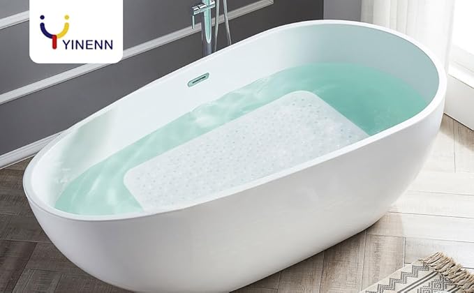 YINENN Bath Tub Shower Stall Mats 31x15.5 Inch Non-Slip and Latex Free, Bathtub Mat with Suction Cups, Machine Washable Bathroom Mats with Drain Holes (Clear) - Image 2