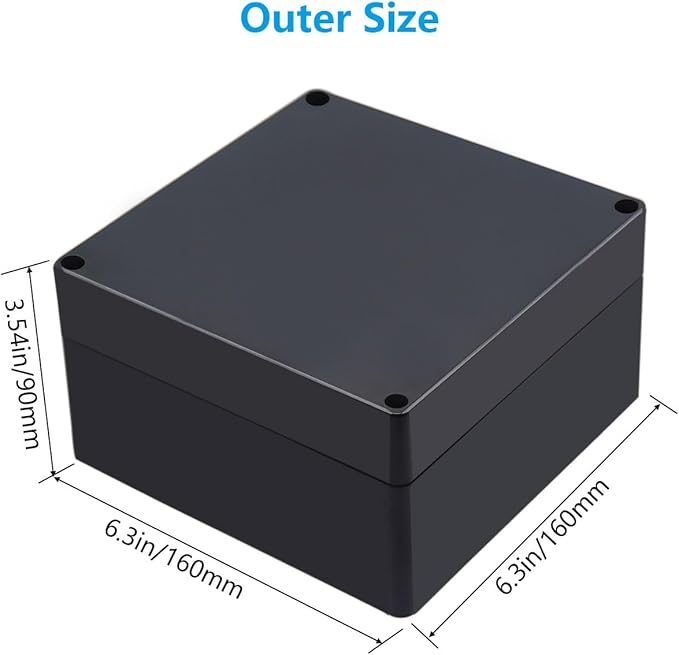 Outdoor Waterproof Junction Box IP67 Project Box ABS Black Electrical Boxes Electronic Enclsoure for DIY Project 6.3 x 6.3 x 3.5 inch (160x160x90mm) - Image 2