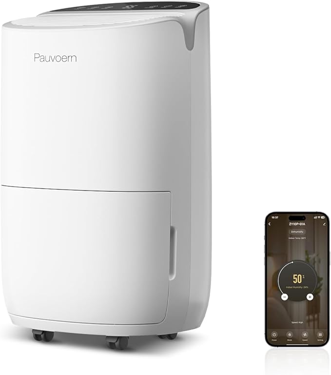 Energy Star Smart Dehumidifier for Home & Basement, Up to 2000 Sq. Ft, 35 Pints (95°F, 90% RH), 37dB Ultra Quiet with Sleep Mode, App Control, Child Lock & Continuous Drain Hose Included by pauvoern