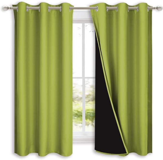 NICETOWN 100% Blackout Curtains 54 inches Long, Fresh Green, 1 Pair, 42 inches Width Each Panel, Double-Deck Completely Blackout Window Treatment Thermal Insulated Lined Drapes for Small Window by NICETOWN