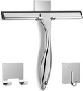 All-Purpose Stainless Steel Shower Squeegee for Shower Glass Door with 2 Adhesive Hooks, Bathroom Cleaner Tool Household Window Mirror Squeegee , Cleaning Tile Wall, Car, 10 Inch Silver by Docrok