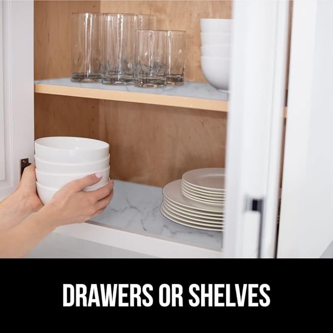 GORILLA GRIP DripGuard Shelf Liner, Non-Adhesive Drawer and Kitchen Cabinet Protector, Strong Grip Slip Resistant Underside, Smooth Surface Liners for Cabinets, Bathroom Closets, 17.5x240 Inch, Marble - Image 7