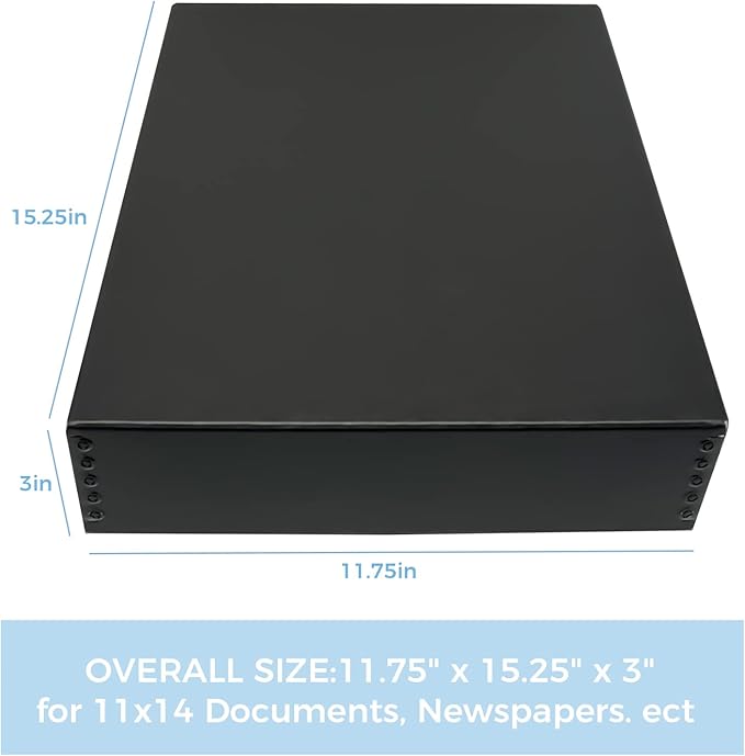 Lineco 11x14 Black Museum Archival Storage Box, Drop Front Design, 11 1/2 x 15 x 3 in. Acid-Free with Metal Edge. Preserves Picture Longevity, Organize Photos or Documents, Crafts, DIY. - Image 2