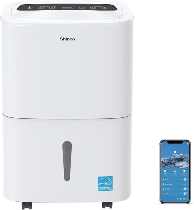 120 Pints Energy Star Dehumidifier with Drain Hose and WIFI for Large Spaces up to 6,000 Sq.Ft, Auto Defrost & Continuous Drainage - Ideal for Home Basements, Bathroom, and Bedroom by ShincoAirConditionerDehumidifier