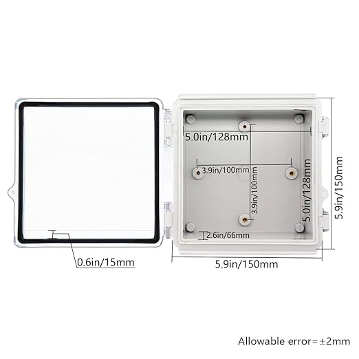 Zulkit Junction Box IP67 Waterproof Electrical Box Hinged Clear Cover Stainless Steel Latch Plastic Enclosure for Project w Mounting Plate Wall Bracket and 2 Cable Gland 5.9"x5.9"x3.5"/150x150x90mm - Image 5