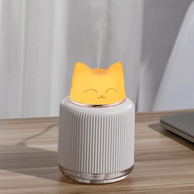Mini Humidifier-Cute Cat Mist Humidifier for Kids Bedroom, Small Ultrasonic humidifier for Home Car Office with USB 2 LED Colors, Waterless Auto Shutoff, Quiet 300ml (White) - Image 5