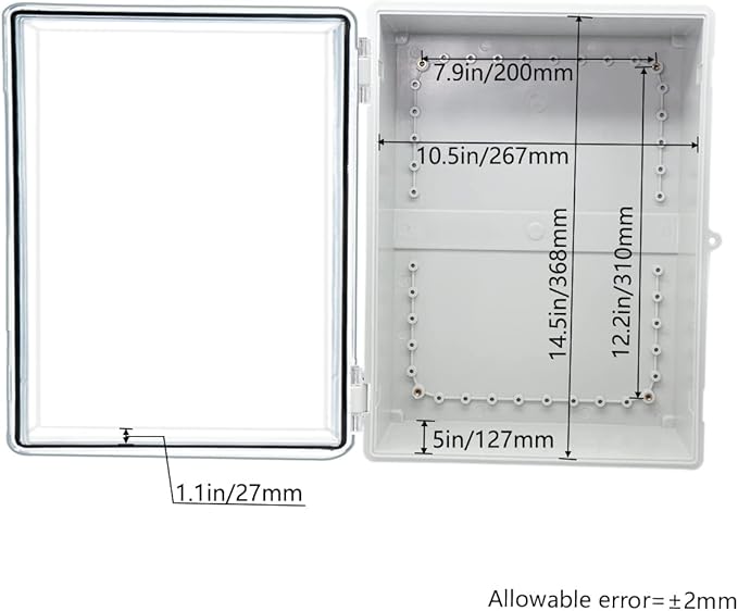 Zulkit Junction Box ABS Plastic Waterproof IP65 Electrical Boxes Hinged Shell Clear Cover Outdoor Universal Project Enclosure with Mounting Plate and Wall Brackets 15.4x11.4X 6.3inch (390x290x160 mm) - Image 3
