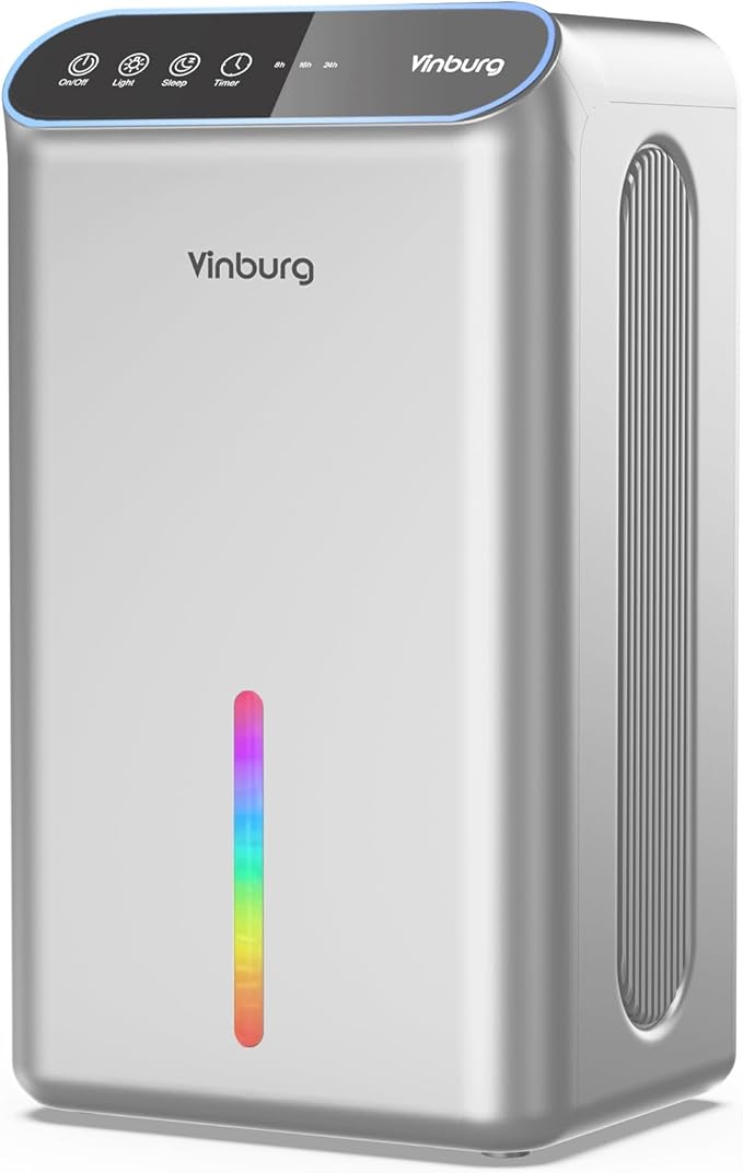 Dehumidifiers for Home (85 OZ Water Tank, 800 sq.ft) Quiet Small Dehumidifier for Basement Bedroom Bathroom with Drain Hose, 3 Gear Timer, Sleep Mode, Auto Shut Off, 7 Color Ambient Light by Unknown