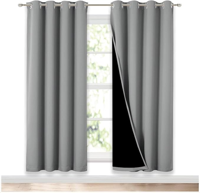 NICETOWN Full Shade Curtain Panels, Pair of Energy Smart & Noise Blocking Out Blackout Drapes for Dining Room Window, Thermal Insulated Guest Room Lined Window Dressing(Silver Grey, 52 x 72 inch) by NICETOWN