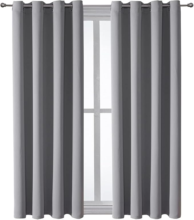 ChrisDowa Grommet Blackout Curtains for Bedroom and Living Room - 2 Panels Set Thermal Insulated Room Darkening Curtains (Light Grey, 52W x 45L ) - Image 7