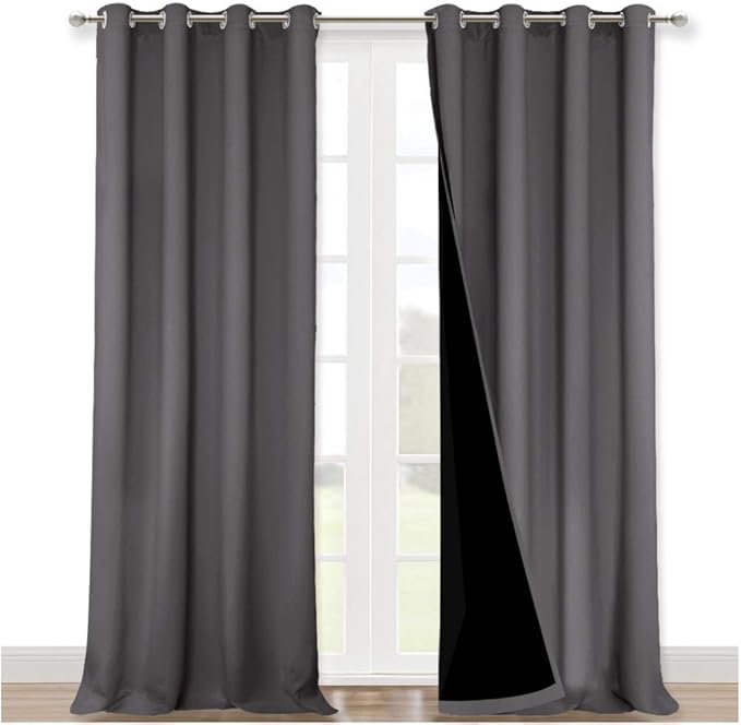 NICETOWN 100% Blackout Blinds, Set of 2, 52 inches x 120 inches, Laundry Room Decor Window Treatment Curtains for Large Patio Sliding Door, Thermal Insulated Grey Curtains for Bedroom - Image 2
