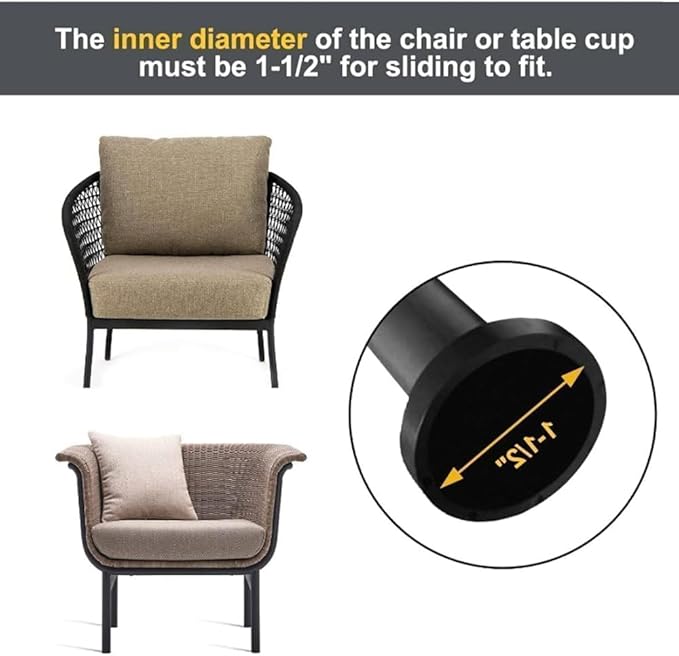 1.5 Inch Furniture Glides, 38-Pack Black Replacement Chair Leg Caps for Wrought Iron Patio Sets, Easy Install Floor Protectors for Outdoor Furniture - Image 4
