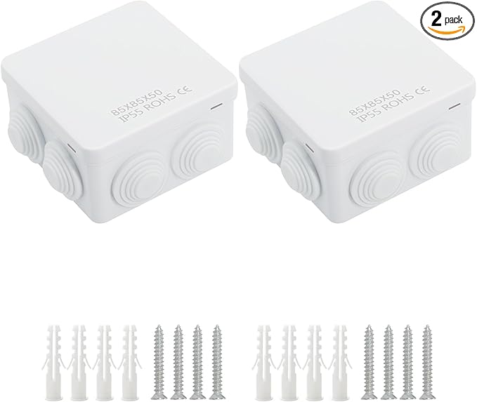 LeMotech Junction Box, ABS Plastic IP55 Water Resistant and Dustproof, Universal Electrical Enclosure, Outdoor and Indoor Project Box, 3.4" x 3.4" x 2", White (Pack of 2) by LeMotech