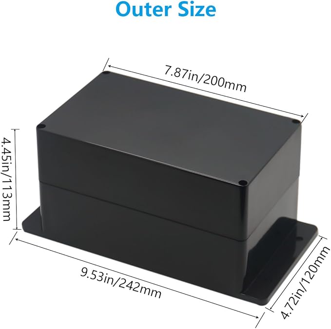 Outdoor Waterproof Junction Box IP67 Project Box ABS Black Electrical Boxes Electronic Enclsoure with Mounting Ear for DIY Project 7.9 x 4.7 x 4.5 inch (200x120x113mm) - Image 2
