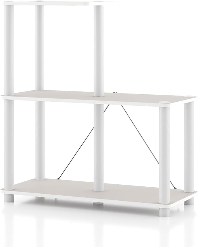 Homes: Inside + Out Apexa Modern 3-Cube Ladder Shelving Units, Collectibles Display Shelves, Easy Assembly Standing Shelf, Home Storage Organizer for Living Room, Bedroom, Office, Taupe Grey by HOMESInsideOut