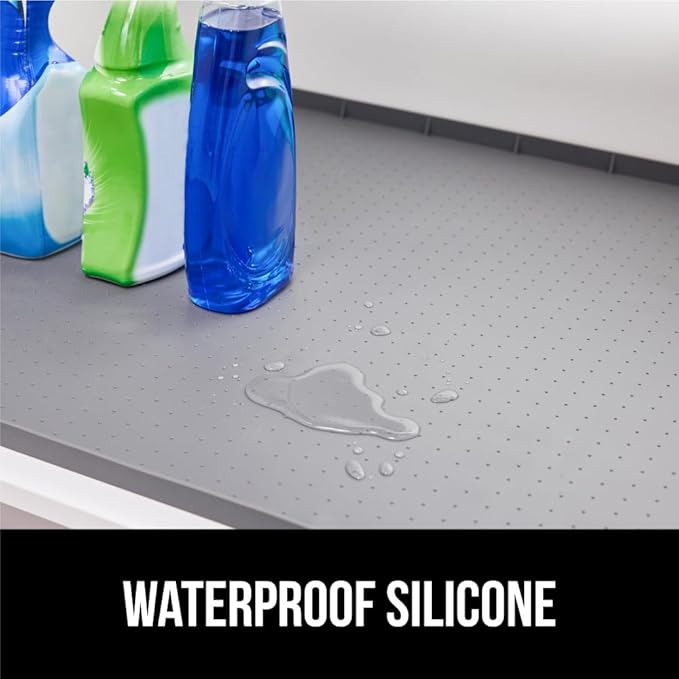 GORILLA GRIP Waterproof Silicone Under Sink Mat with Raised Lip for Kitchen and Bathroom, 31 x 22 in, Cabinet Shelf Liner Stay in Place Mats Dishwasher Safe Drawer Liner, Organizer Tray, Gray - Image 3