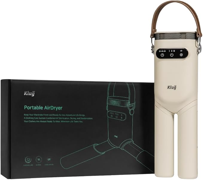 Klug Portable Dryer, 2-in-1 Clothes & Shoe Dryer, for Boot, Sneakers, Work Boots, Swimwear, Winter Wear, Silent, Extendable, Auto Timer, Dries Shoes in 30 Minutes by Klug