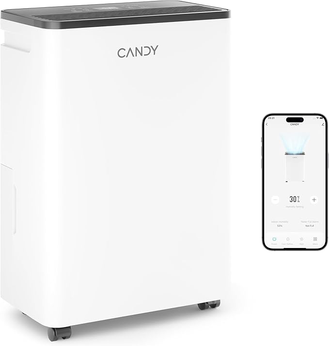 Candy 2000 Sq.Ft Dehumidifiers for Home, 34 Pints Portable Dehumidifier With Continuous/Auto Mode,0.66 Gal Tank, for Bedroom,Bathroom,Basement, Smart Control with Drian Hose Included by CANDY