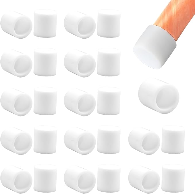 25 Pcs 1/2"(12 mm) Round Chair Leg Tips Caps, Silicone Rubber Furniture Leg Floor Protectors, Reduce Noise Folding Metal Chair Leg Cap Replacement for Bar Stool Leg Patio Indoor, White by BOPOREAE