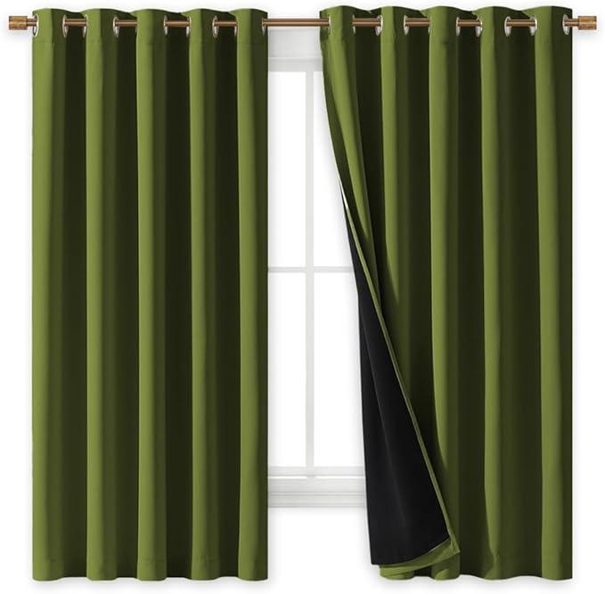 NICETOWN 100% Blackout Lined Curtains, Olive Green, 1 Pair, 70" Width x 63" Length Each Panel, 2 Thick Layers Completely Blackout Window Treatment Thermal Insulated Drapes for Kitchen/Bedroom - Image 2