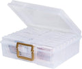 novelinks Transparent 4" x 6" Photo Organizers and Photo Storage Box with Handle, 16 Inner Photo Cases, Portable Picture Organizers & Photo Storage Containers (Clear-Gold Handle) by novelinks
