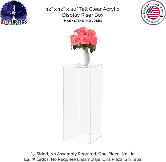Marketing Holders Clear Platform Display Box 12x12x40 Inch Pedestal Cube No Lid Cover Trophy Trinket Acrylic Pillar Post Showcase Stand Expo Event Wedding Reception One Piece No Assembly - Image 6