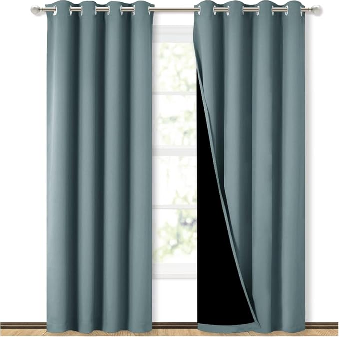 NICETOWN 100% Blackout Curtains 84 inches Long, Pair of Energy Smart & Noise Blocking Out Drapes for Baby Room Window, Thermal Insulated Guest Room Lined Window Dressing(Greyish Blue, 52 inches Wide) - Image 2