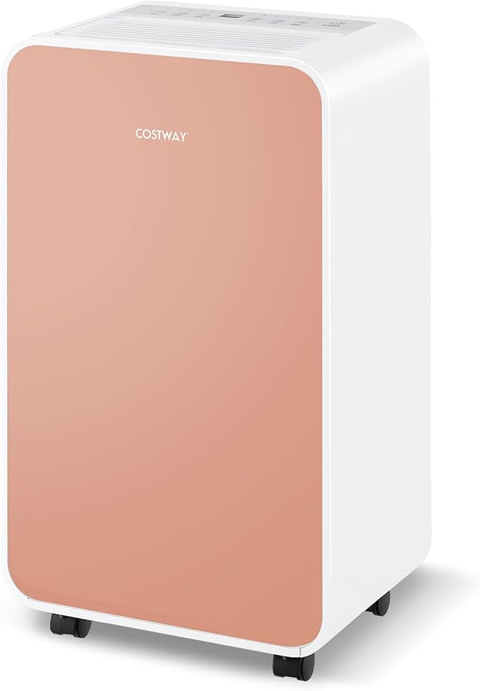 COSTWAY 2500 Sq. Ft Dehumidifier for Basement, 32 Pints Portable Quiet Dehumidifier for Bedroom Bathroom with Sleep Mode, 24H Timer, Auto Shut Off, Auto Defrost & Drain Hose (Pink) by COSTWAY