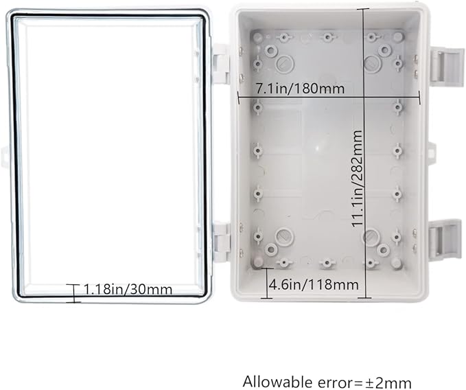 Zulkit Junction Box ABS Plastic Dustproof Waterproof IP65 Electrical Boxes Hinged Shell Outdoor Universal Project Enclosure Grey Clear Cover With Mounting Plate 11.8 x 7.9 x 6.3 inch (300x200x160mm) - Image 3