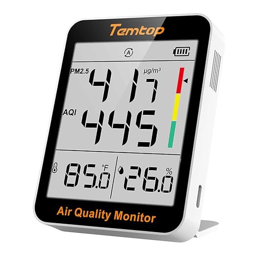 Temtop Air Quality Monitor Indoor Thermo-Hygrometer - PM2.5, AQI, Temperature, and Humidity Meter for Home, Office, or School, Air Quality Measurement, 60-Day Battery Life by Temtop