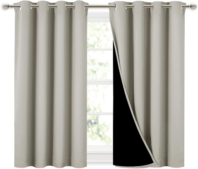 NICETOWN Natural 100% Blackout Curtains 45 inches Long, 2 Thick Layers Completely Blackout Window Treatment Thermal Insulated Lined Drapes for Small Window (1 Pair, 52 inches Width Each Panel) by NICETOWN