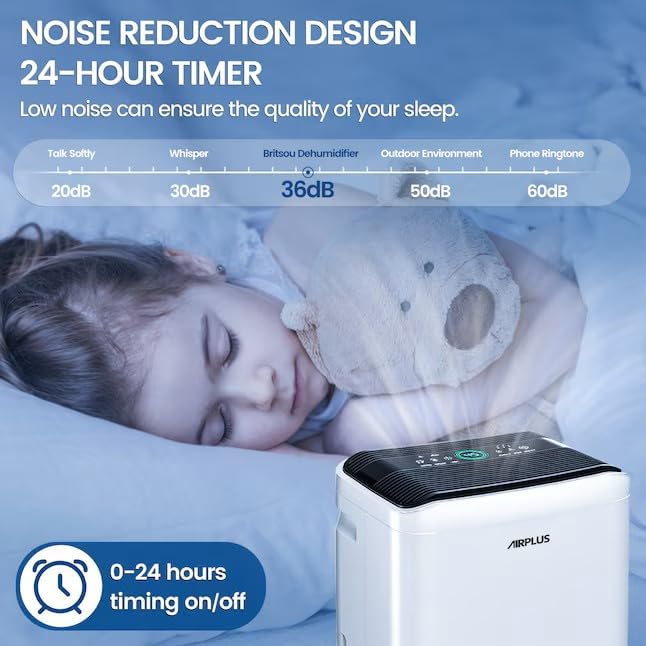 AIRPLUS 70 Pints Dehumidifiers for Home, 5500 Sq. Ft Dehumidifier for Basement with Drain Hose, Continuous Drainage, Intelligent Humidistat, Dehumidifier for bathroom, bedroom, Large Room - Image 3