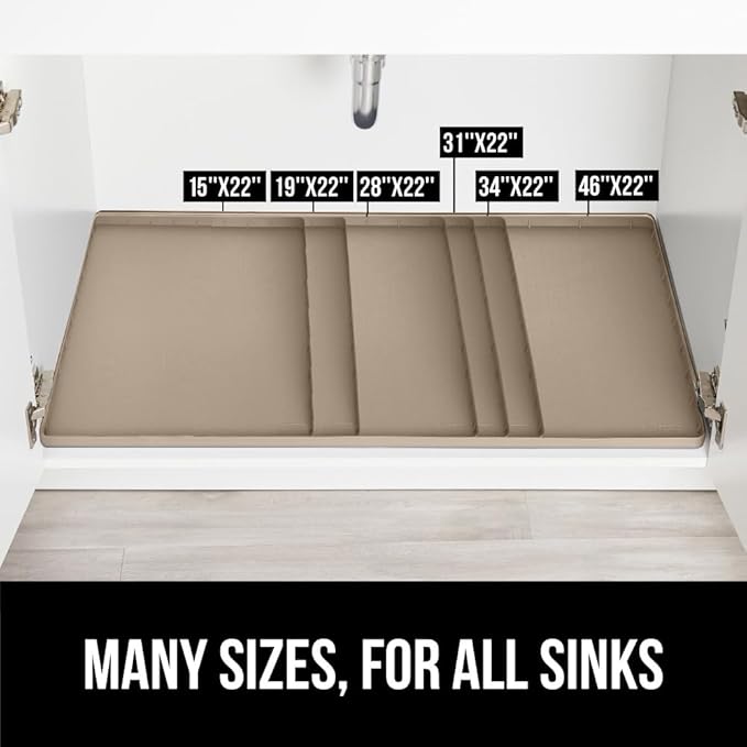 GORILLA GRIP Waterproof Silicone Under Sink Mat with Raised Lip for Kitchen and Bathroom, 34 x 22 in, Cabinet Shelf Liner Stay in Place Mats Dishwasher Safe Drawer Liner, Organizer Tray, Beige - Image 8