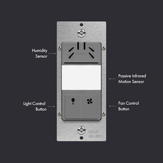 TOPGREENER Humidity Sensor Switch, Dual Tech Humidity PIR Motion Sensor Switch for Separate Fan and Light Control, 500W, 3A, Neutral Required, TDHOS5, Gray - Image 2