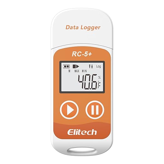 Elitech Default Fahrenheit RC-5+ Digital PDF USB Temperature Data Logger Reusable Recorder Range -22℉~158℉ Refrigerator Temperature Monitor 32000 Points Auto-generated PDF & CSV Report by Elitech