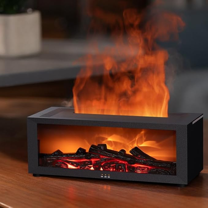 Essential Oil Diffuser, Fireplace Flame Oil Diffuser - Aromatherapy Aroma Humidifier, Upgrade 7 Flame Colors Noiseless 150ml Remote Control - Perfect for Bedroom Home Office (Fireplace Black) - Image 3