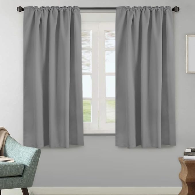 H.VERSAILTEX Blackout Curtains Thermal Insulated Window Treatment Panels Room Darkening Blackout Drapes for Living Room Back Tab/Rod Pocket Bedroom Draperies, 52 x 63 Inch, Grey, 2 Panels - Image 2