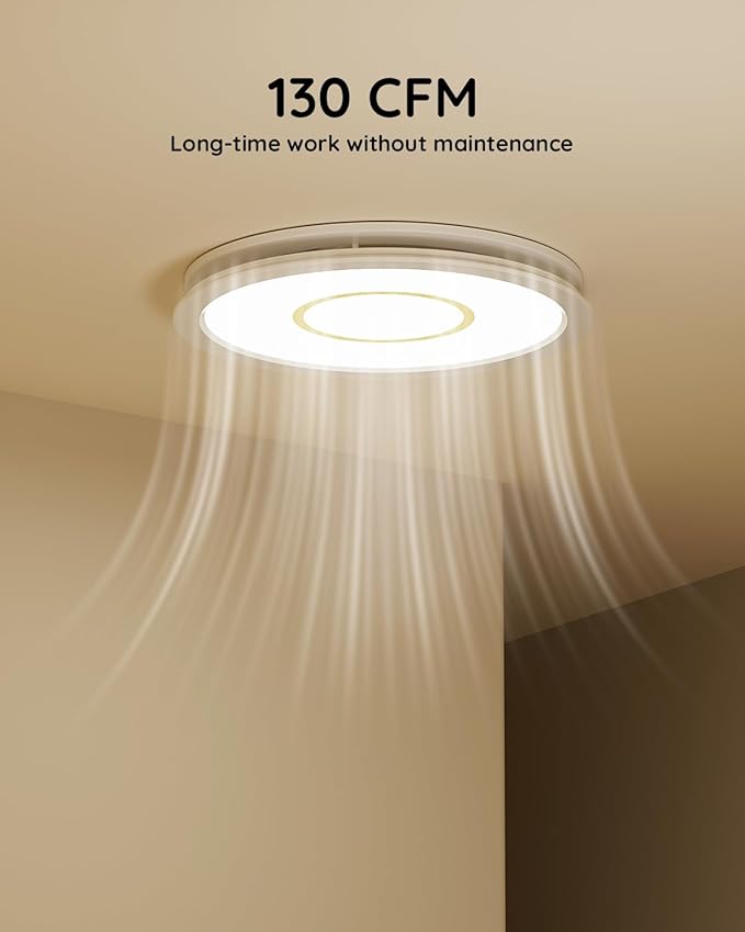 Fitop Bathroom Exhaust Fan with Light, 130 CFM 47W Ceiling Mount Shower Ventilation Exhaust Fan, 1.5 Sones Bathroom Vent Fan with Light, 1100LM LED Light 3000K/4000K/5000K (Gold) - Image 2