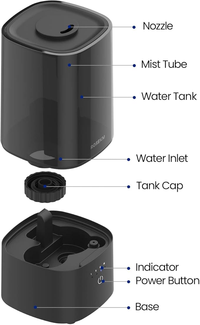 Humidifiers for Bedroom, 2.0L Cool Mist Humidifier for Home Plant and Baby Nursery, Quiet Ultrasonic Humidifier with 360° Nozzle, Auto Shut-Off, Filterless, Black - Image 7