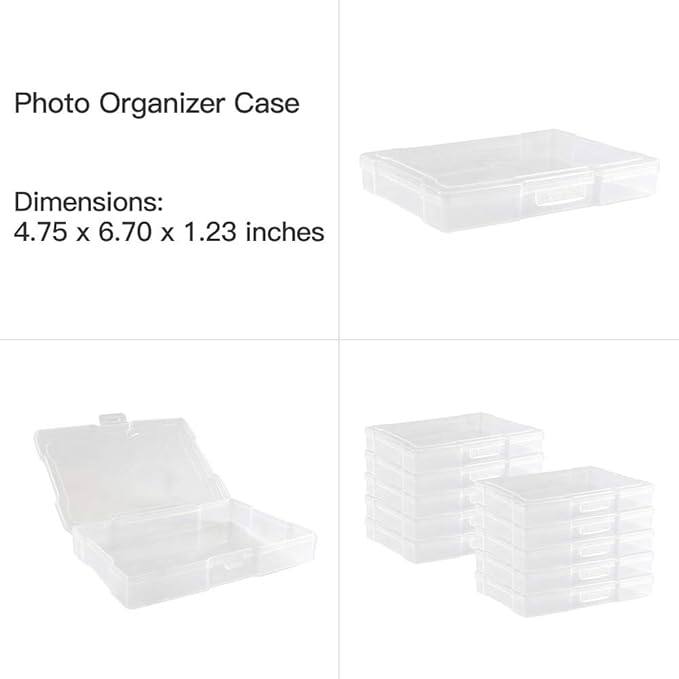 novelinks Transparent 4" x 6" Photo Organizers and Photo Storage Box with Handle, 16 Inner Photo Cases, Portable Picture Organizers & Photo Storage Containers (Clear-Gold Handle) - Image 3